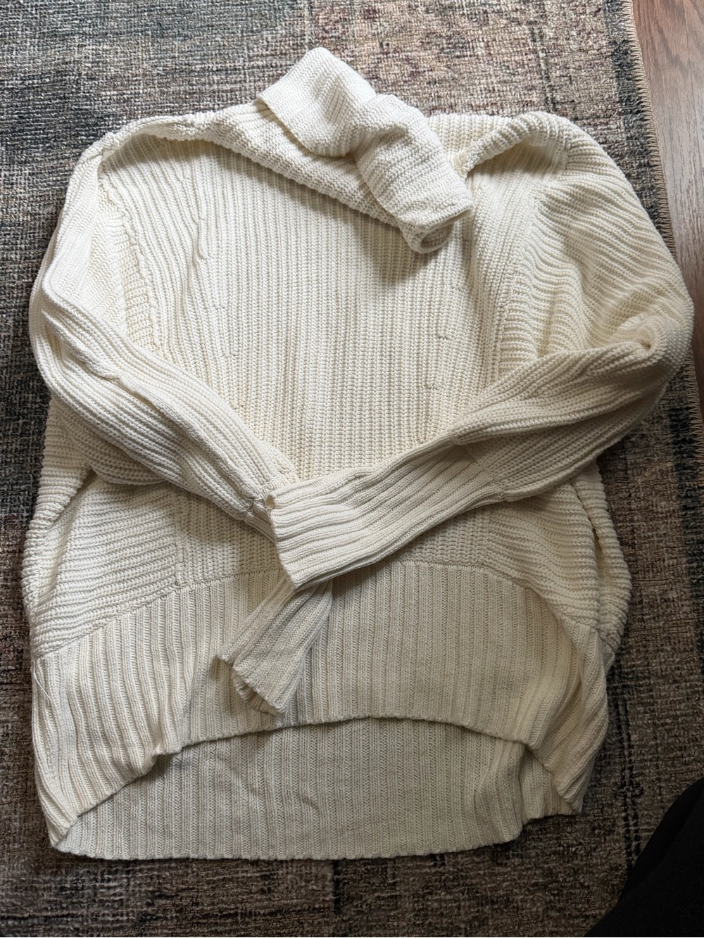 Free People Cream Chunky Rib Turtleneck Sweater